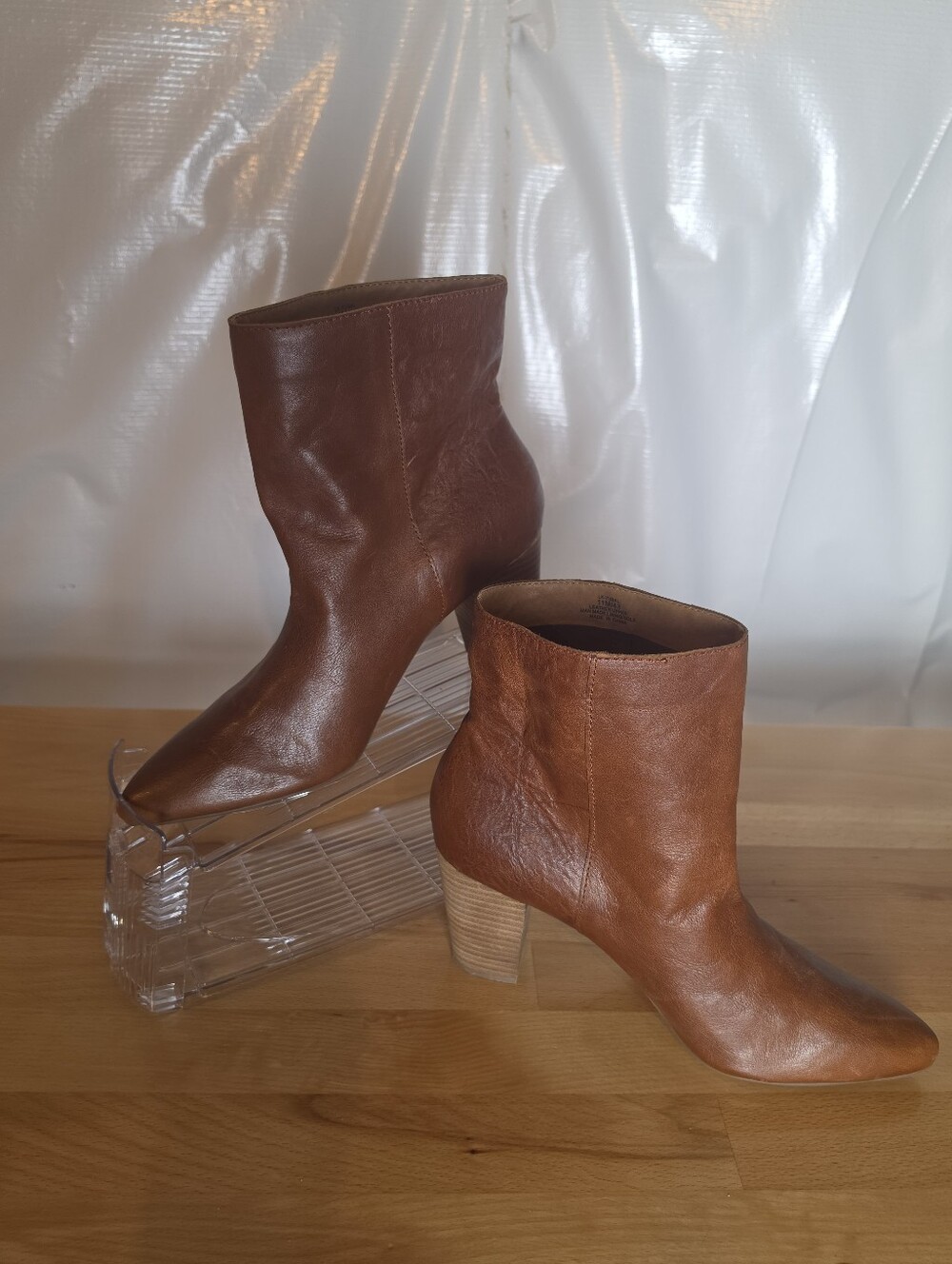 Lucky Brand Yubal Leather Ankle Boots 11M Whiskey Brown Block Heel Boho Western